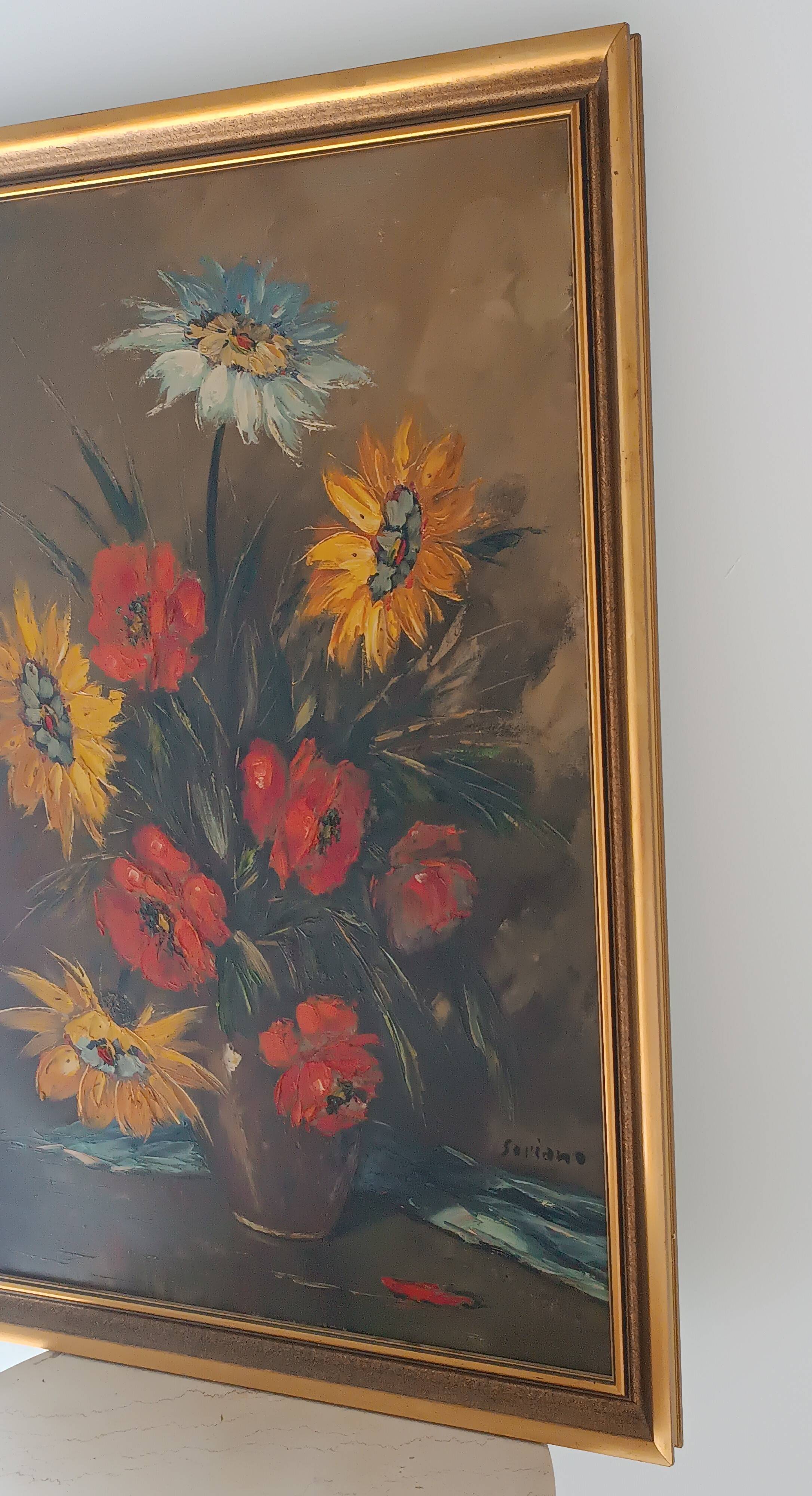Oil on canvas still life with flowers signed soriano