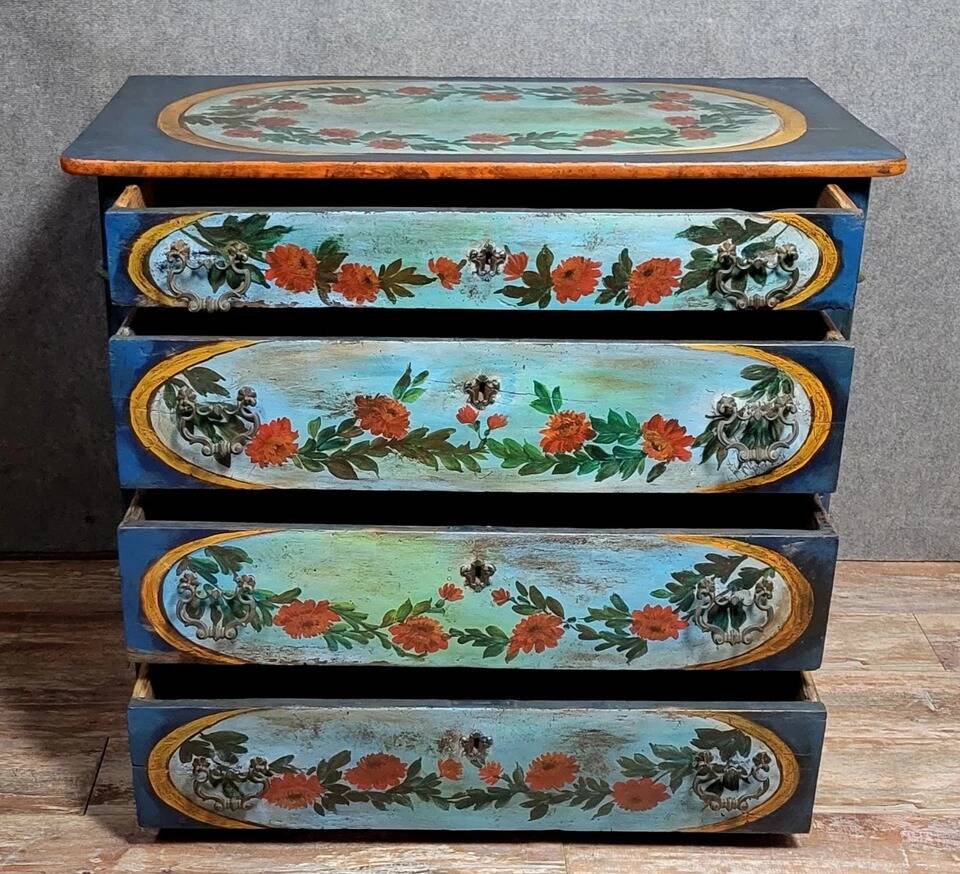 Italian chest of drawers from the Lombardy region in lacquered and painted wood circa 1850