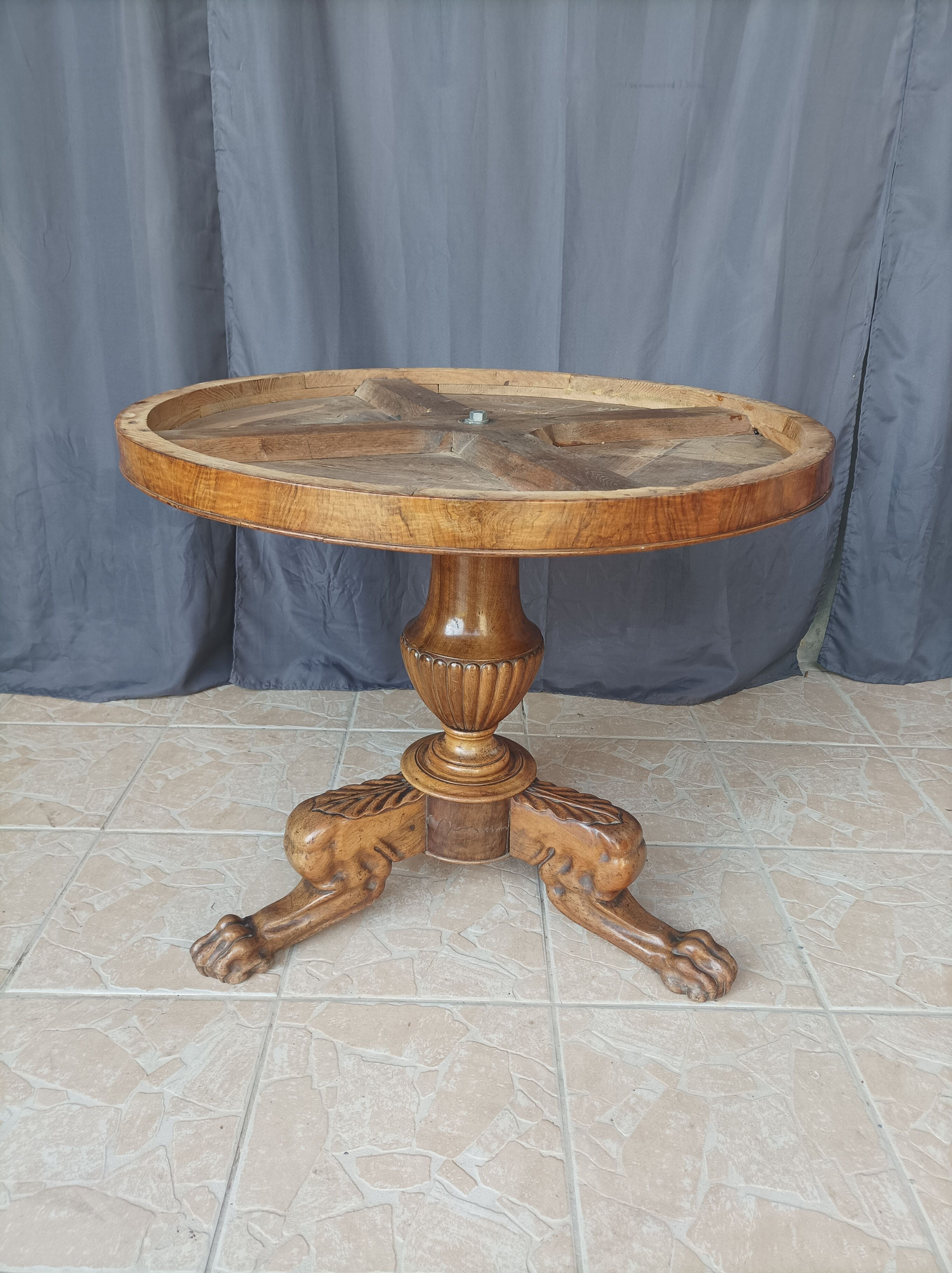 Walnut tripod pedestal table