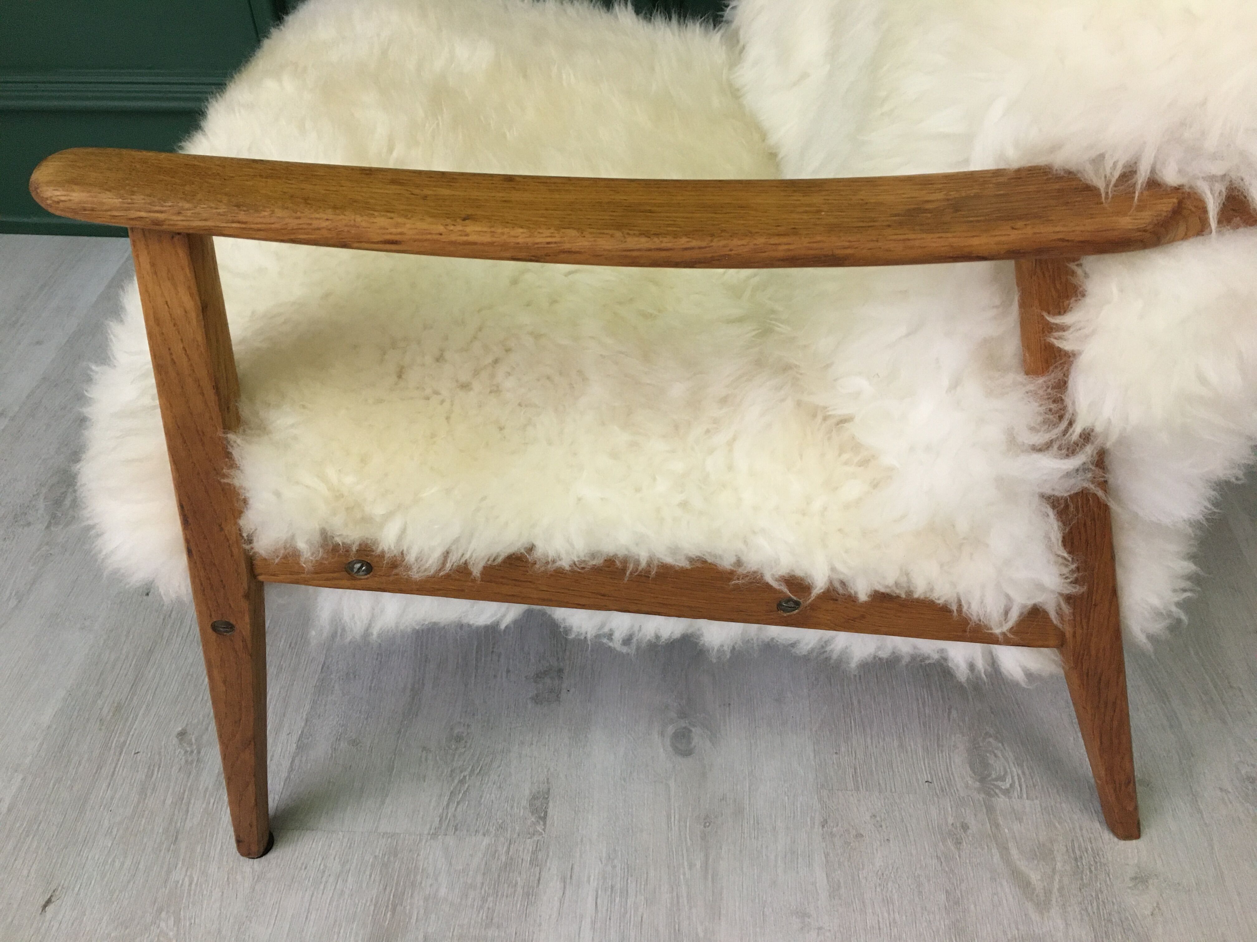 Vintage white sheepskin armchair