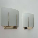 Pair of vintage wall lights, gilded brass and sandblasted glass, Italy 1970