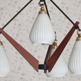 Suspension vintage teck et opaline création Targetti Sankey, vintage, années 60