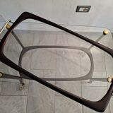 Midcentury mahogany italian bar cart with glass serving tray, 1950s