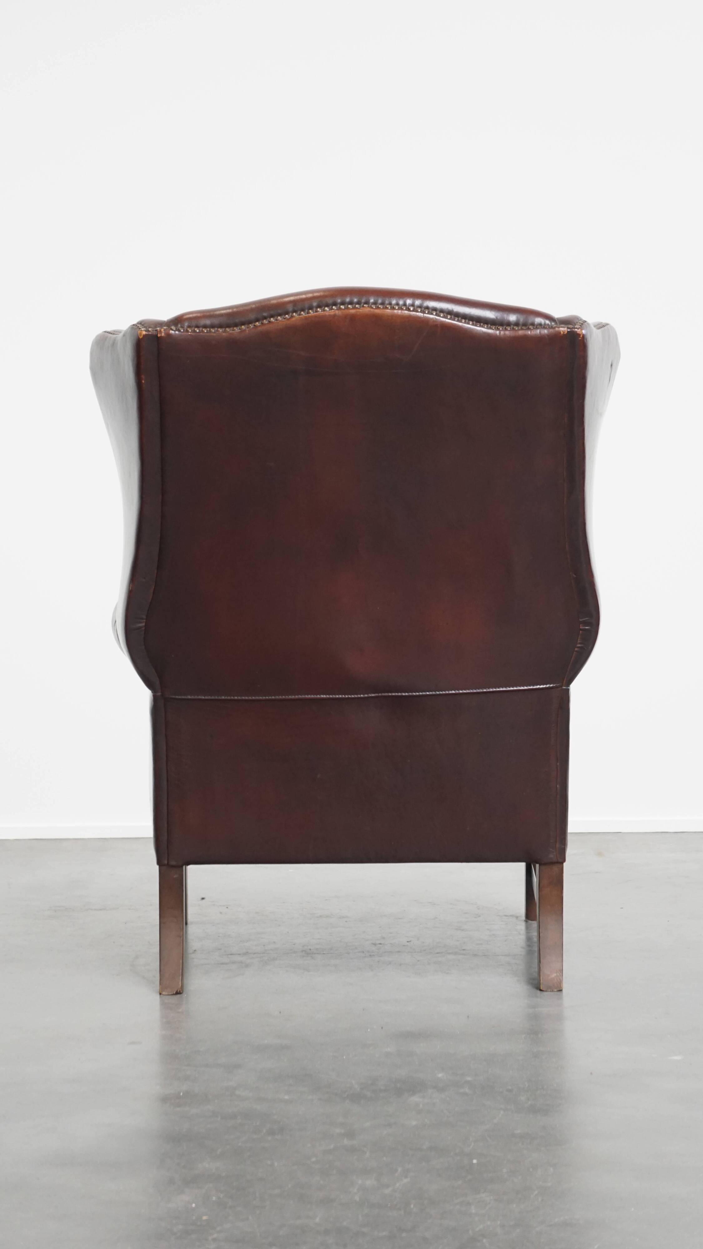 Dark English-Style Sheepskin Wingback Chair