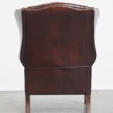 Dark English-Style Sheepskin Wingback Chair
