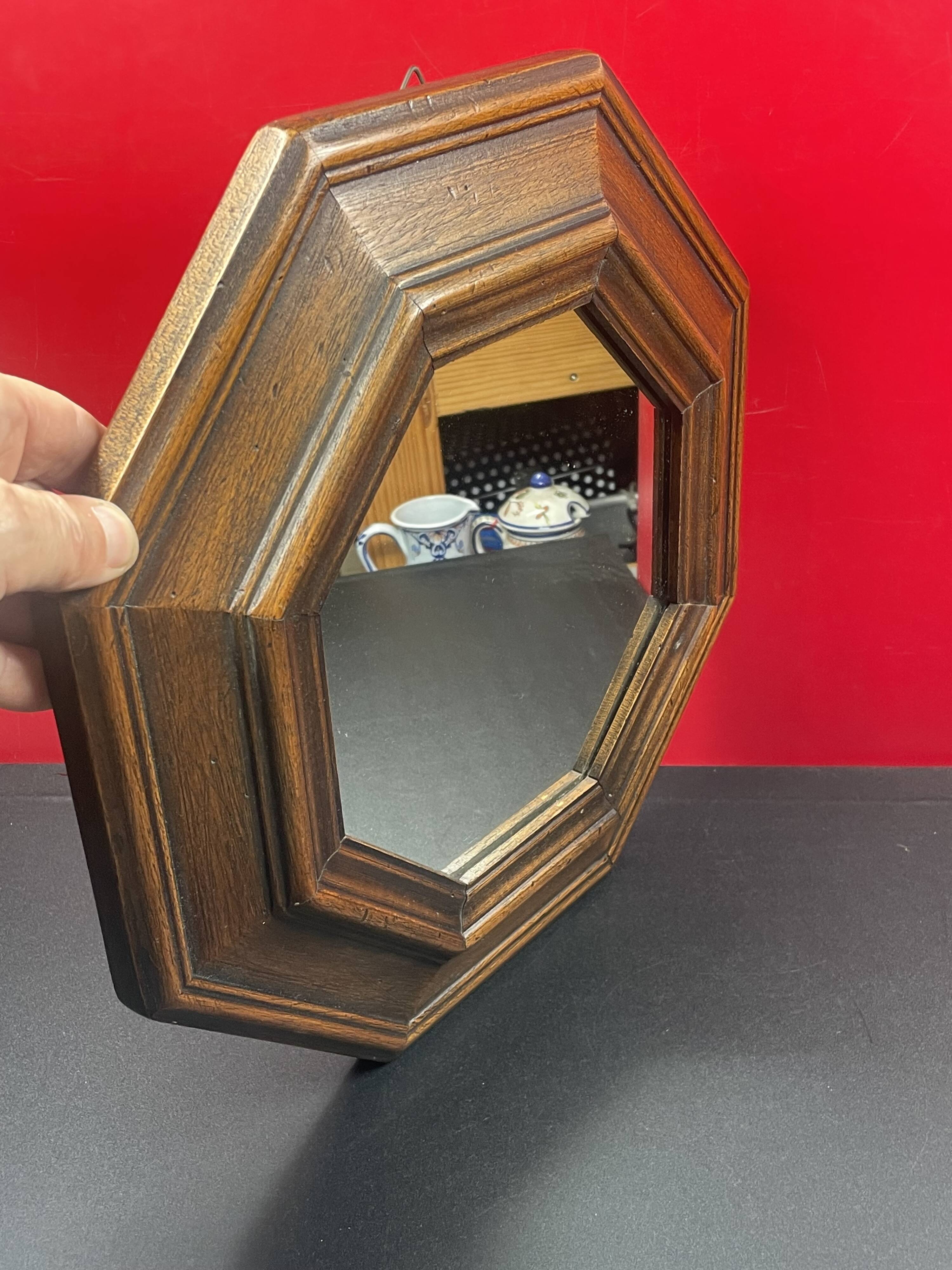 Rustic molded wood mirror 34 cm