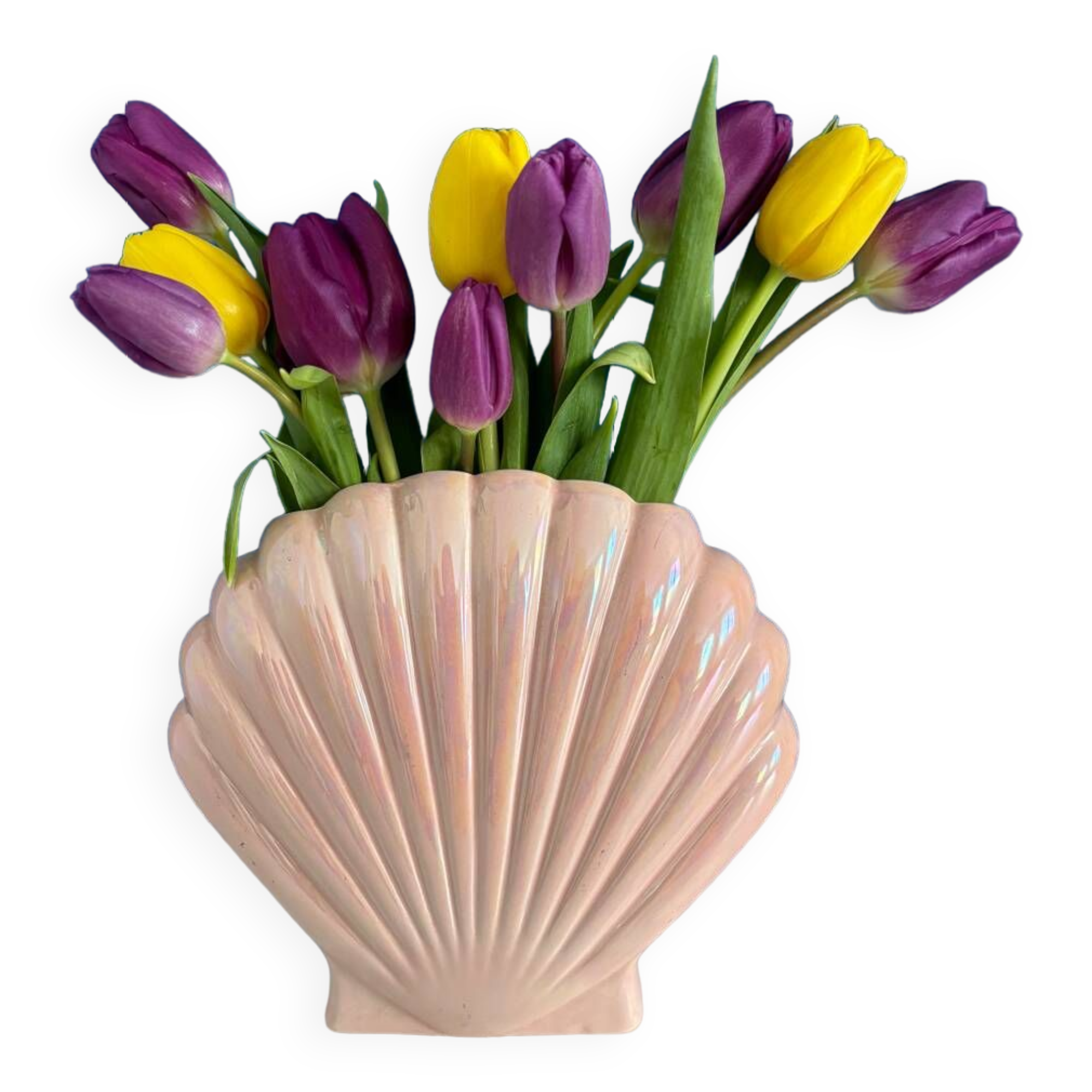 80's pink iridescent shell vase