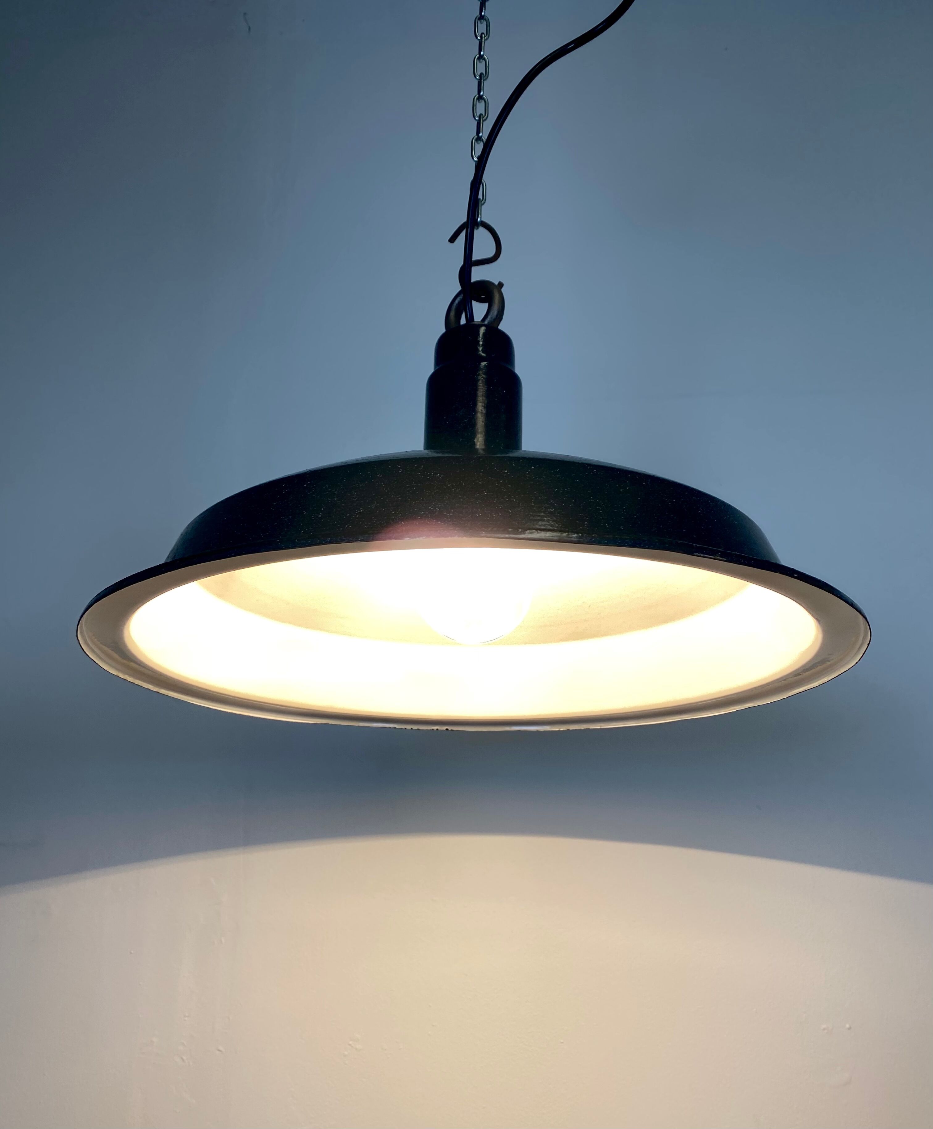 Vintage industrial dark grey enamel hanging light, 1950s