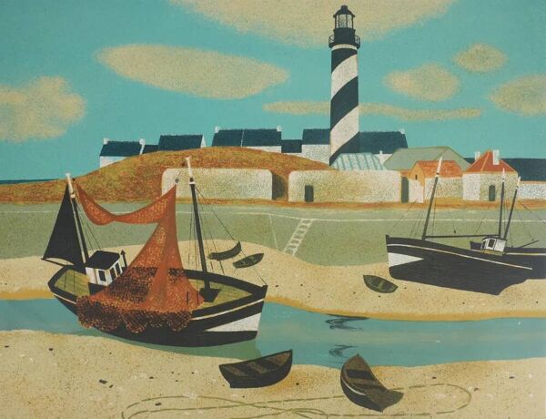 Yves Ganne : Le bateau du phare, lithographie originale signée