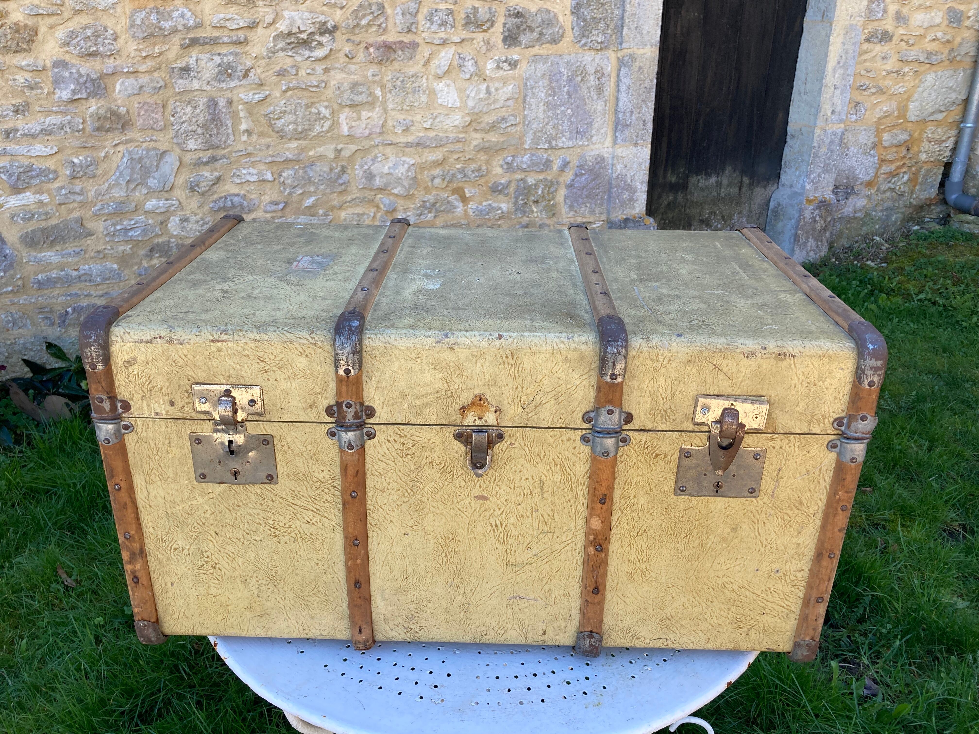 Antique wooden travel trunk