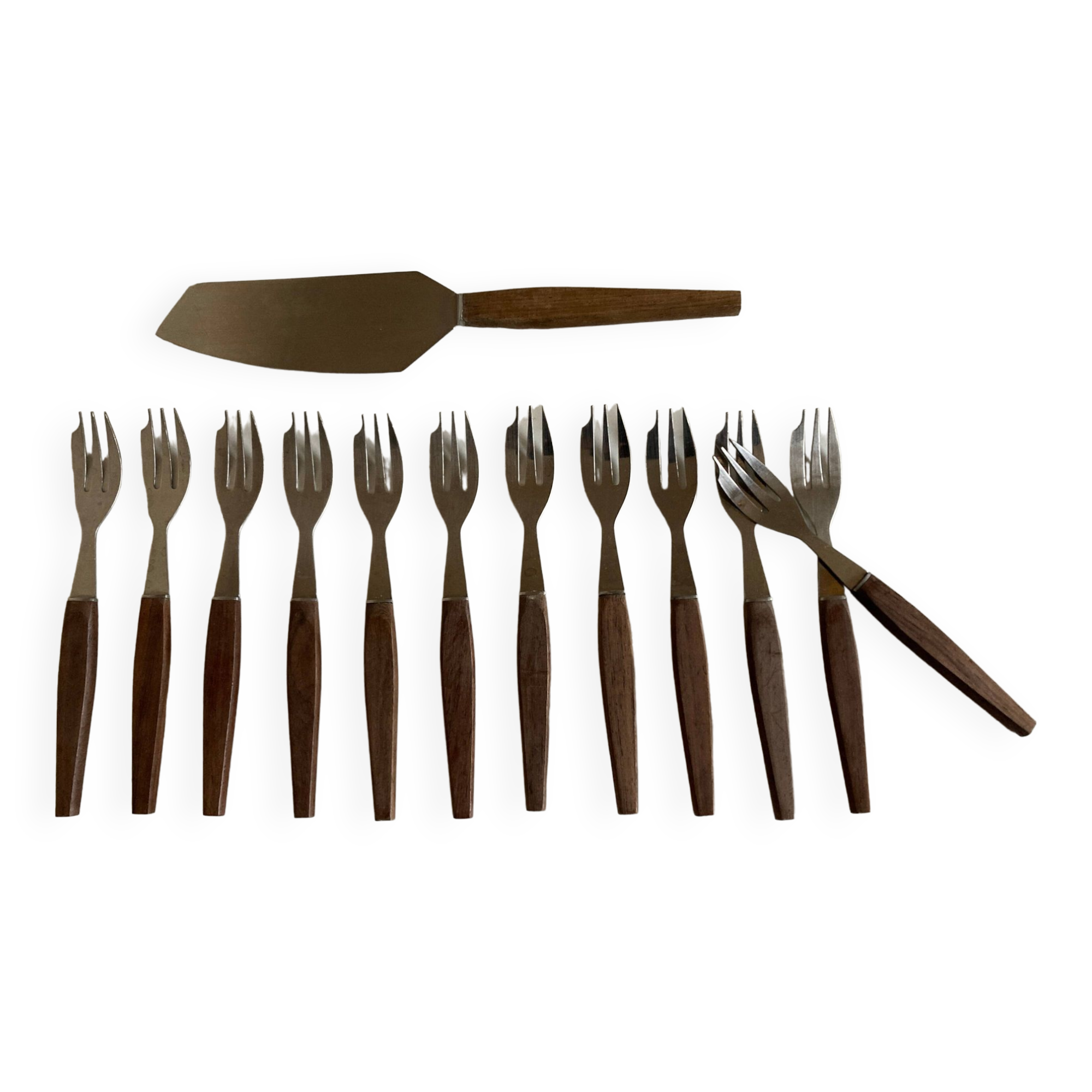 Set of 12 teak dessert forks 1960 Scandinavian