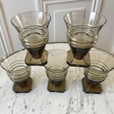 Set of 5 glasses in art deco smoked glass 30s