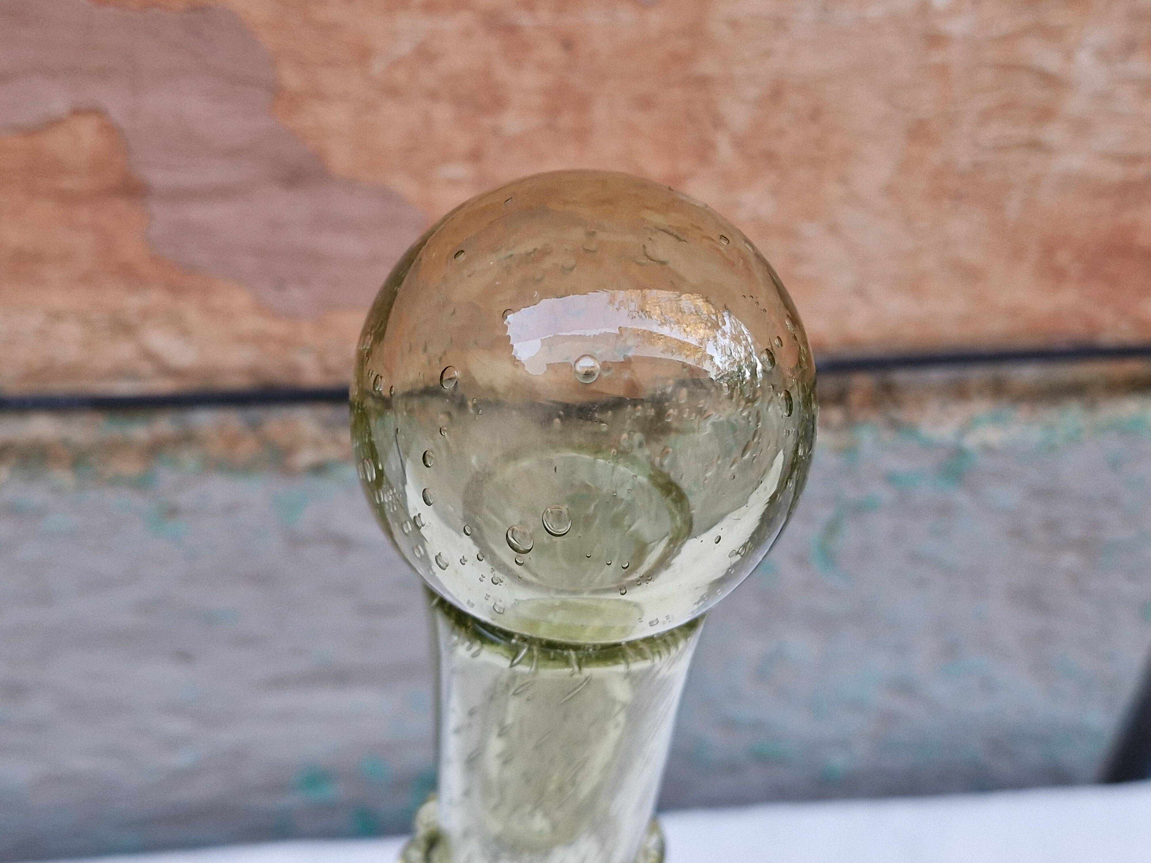 Vintage carafe signed Biot, blown glass, bubbled.