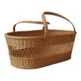 Vintage Moses cradle basket woven wicker handcrafted Scandinavian decoration rattan
