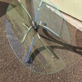 Large oval coffee table in glass and chrome - Vintage 1970