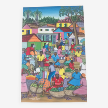 Toile peinte signée Maccène Laurent-Haïti 1998