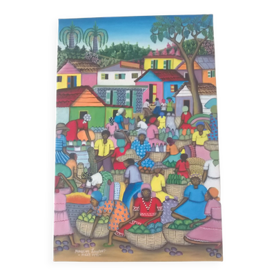 Toile peinte signée Maccène Laurent-Haïti 1998