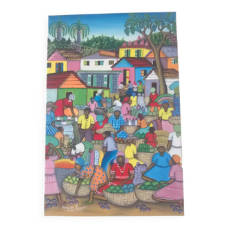 Painted canvas signed Maccène Laurent-Haiti 1998