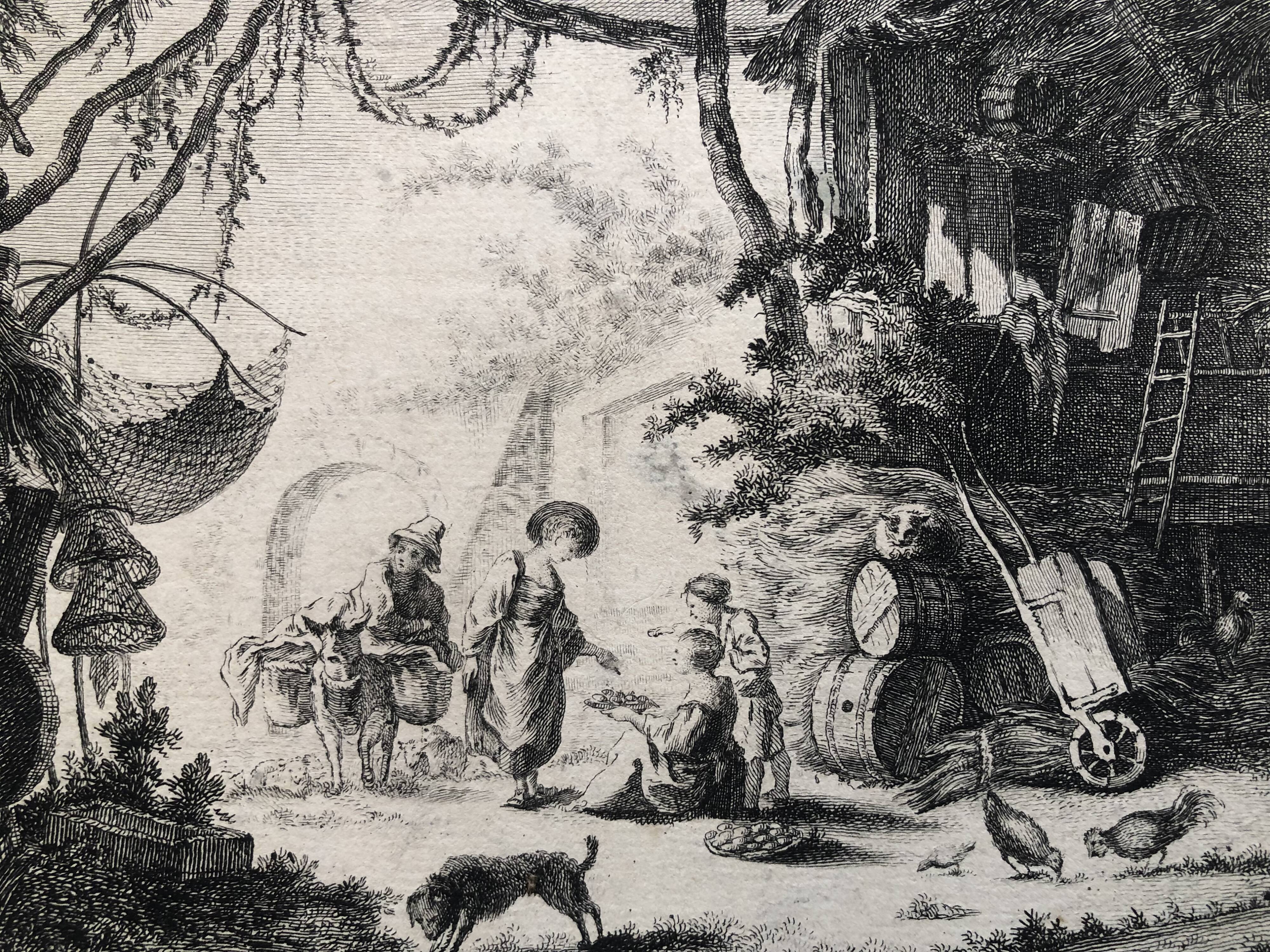 18th century forged water engraving children on the farm engraved by le prince circa 1750, printer basan n° 12