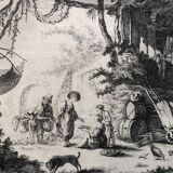18th century forged water engraving children on the farm engraved by le prince circa 1750, printer basan n° 12