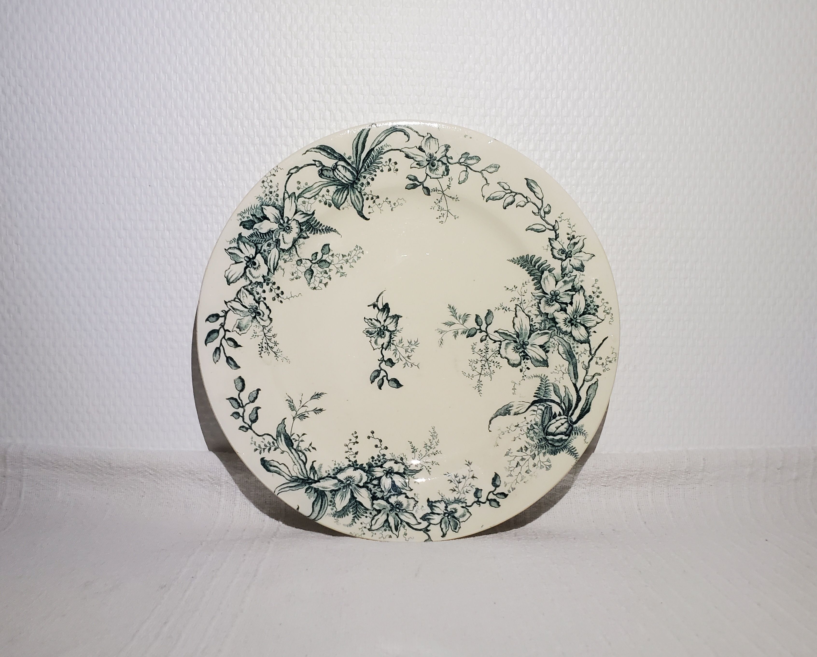 Flat plate of the earthenware factory of Salins model Cyclamen, iron earth.