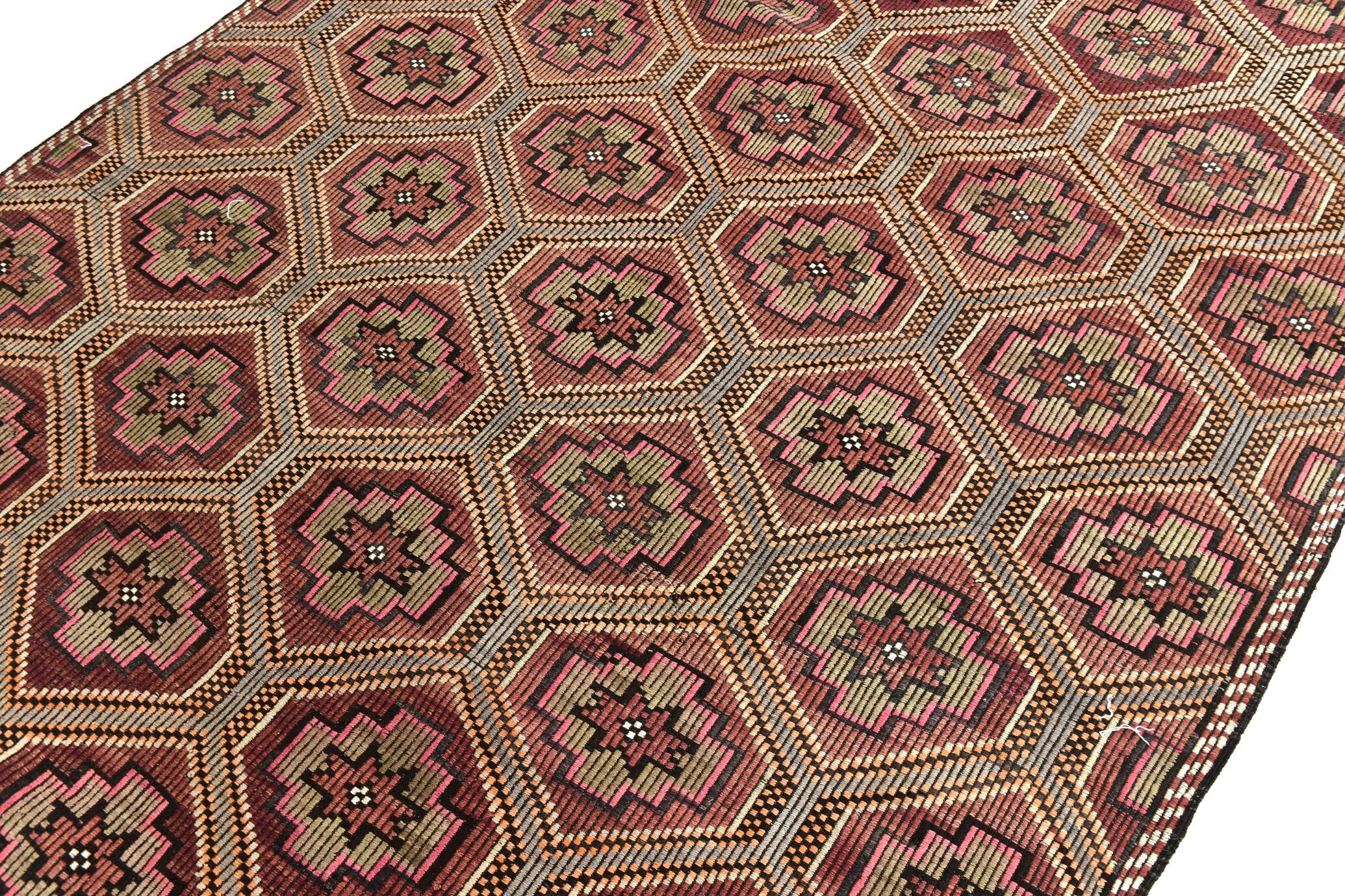 Burgundy & Red Stars Pattern Kilim Rug, 188x309Cm
