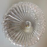 Round ceiling lamp in structured glass / vintage 60s-70s