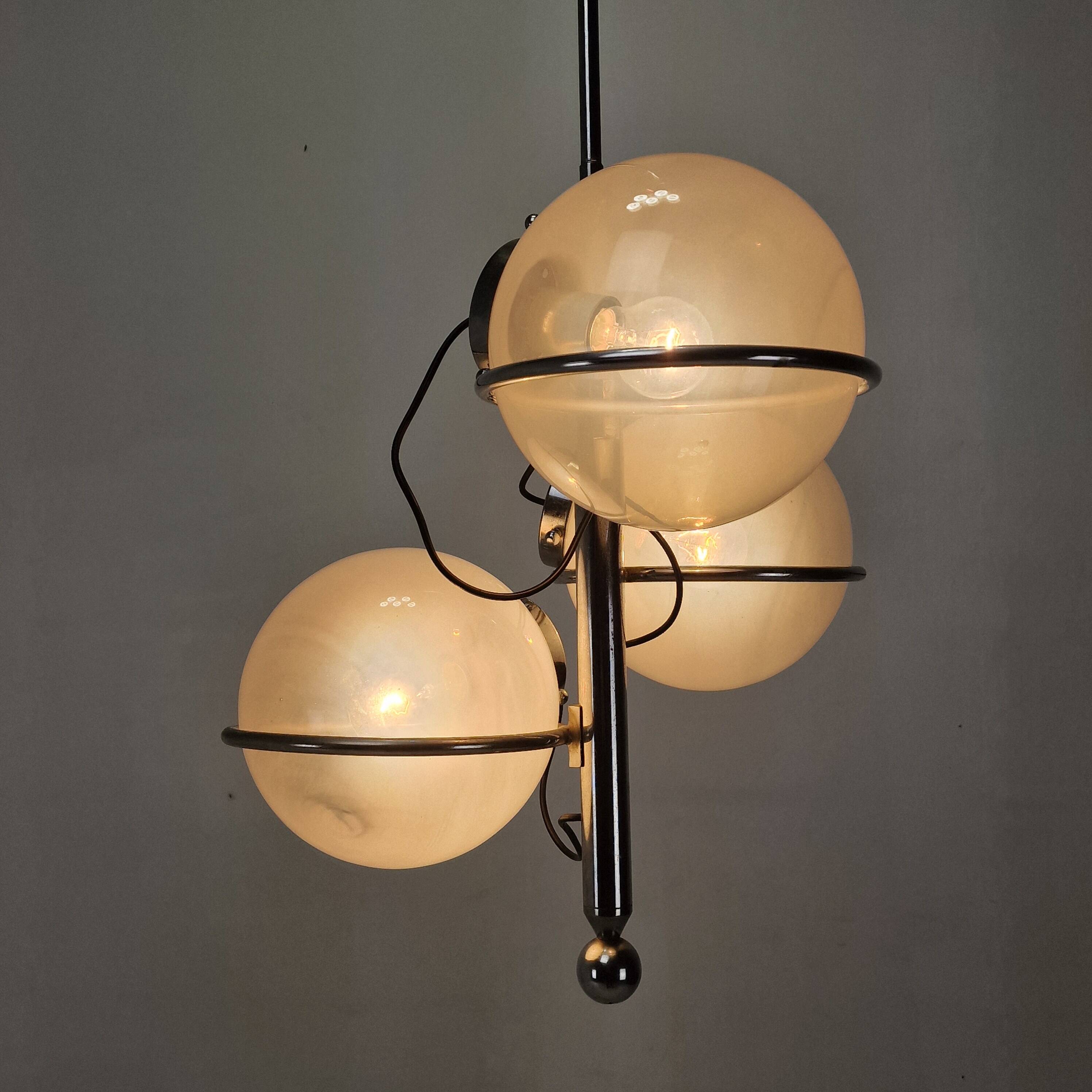 Italian Chrome Lamp with Three Opaline Glass Globes – 1970s