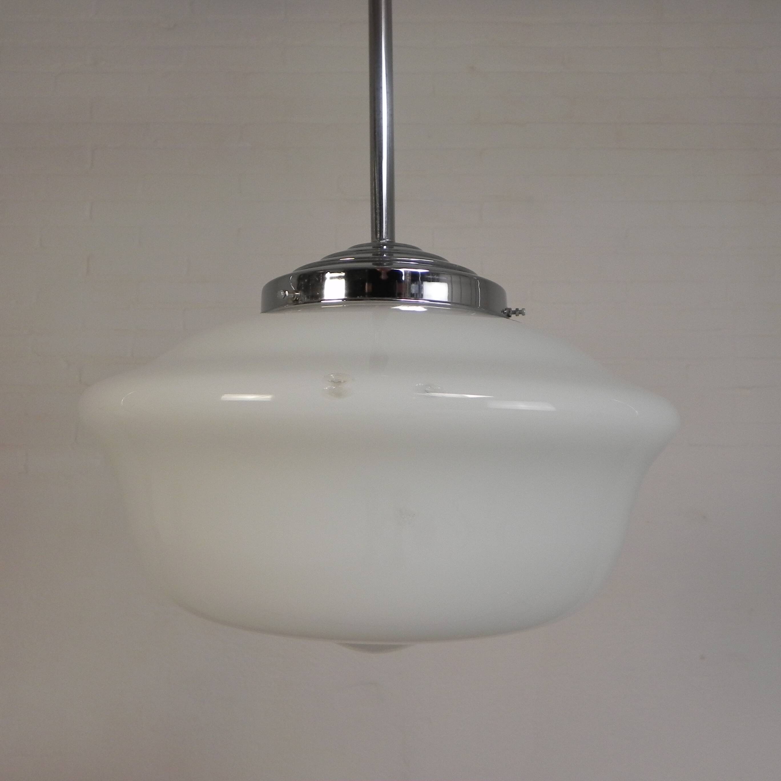 Art Deco pendant light with white glass shade, 1930s