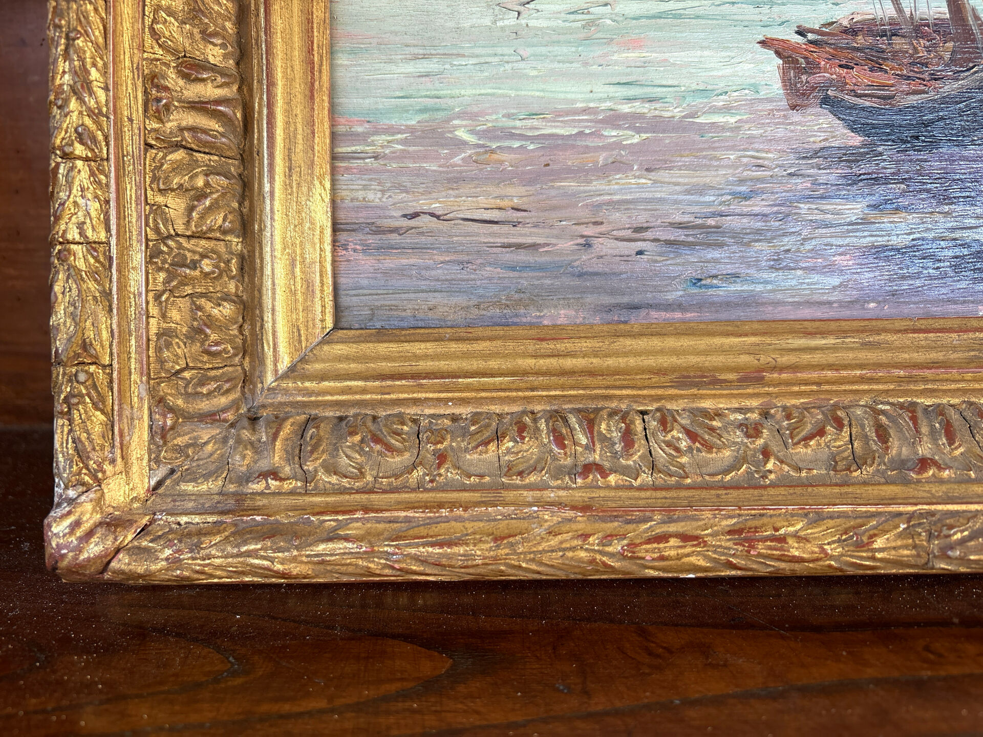 Old marine painting – Oil on panel signed Léo Spanoghe