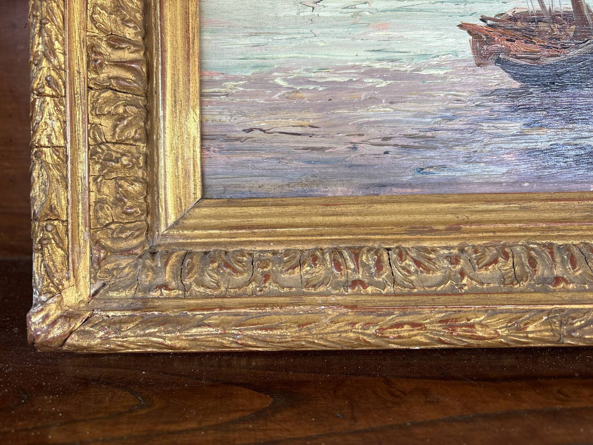 Old marine painting – Oil on panel signed Léo Spanoghe