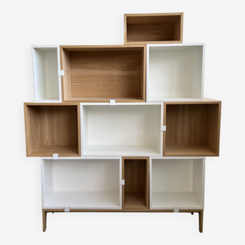 White and oak modular bookcase