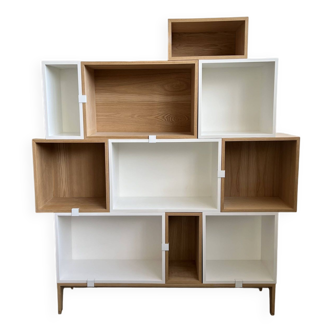 White and oak modular bookcase