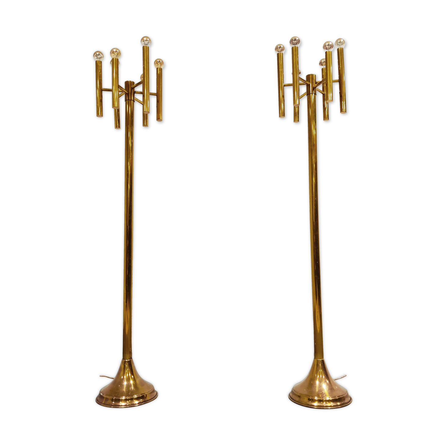 Pair of brass Sciolari floor lamps, 1970s