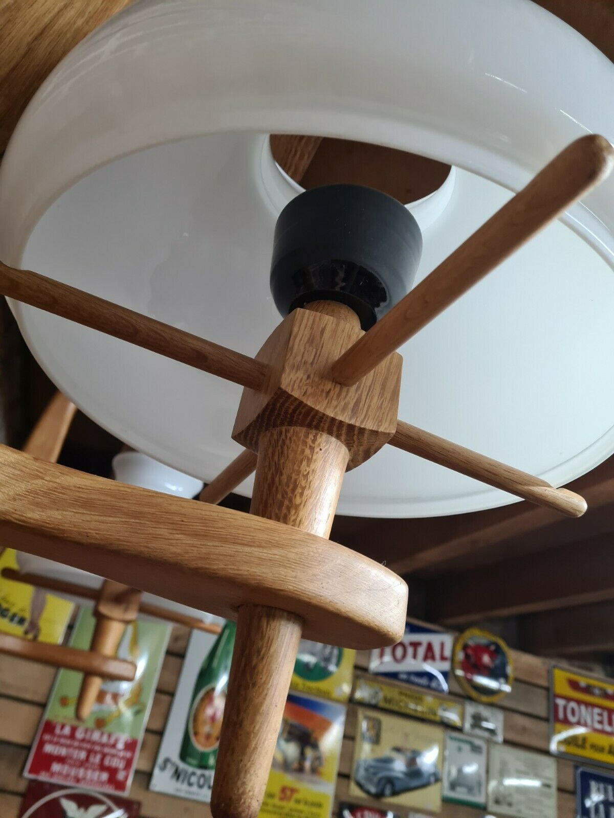 Vintage pendant lamp with opaline "your home" by Guillerme & Chambron