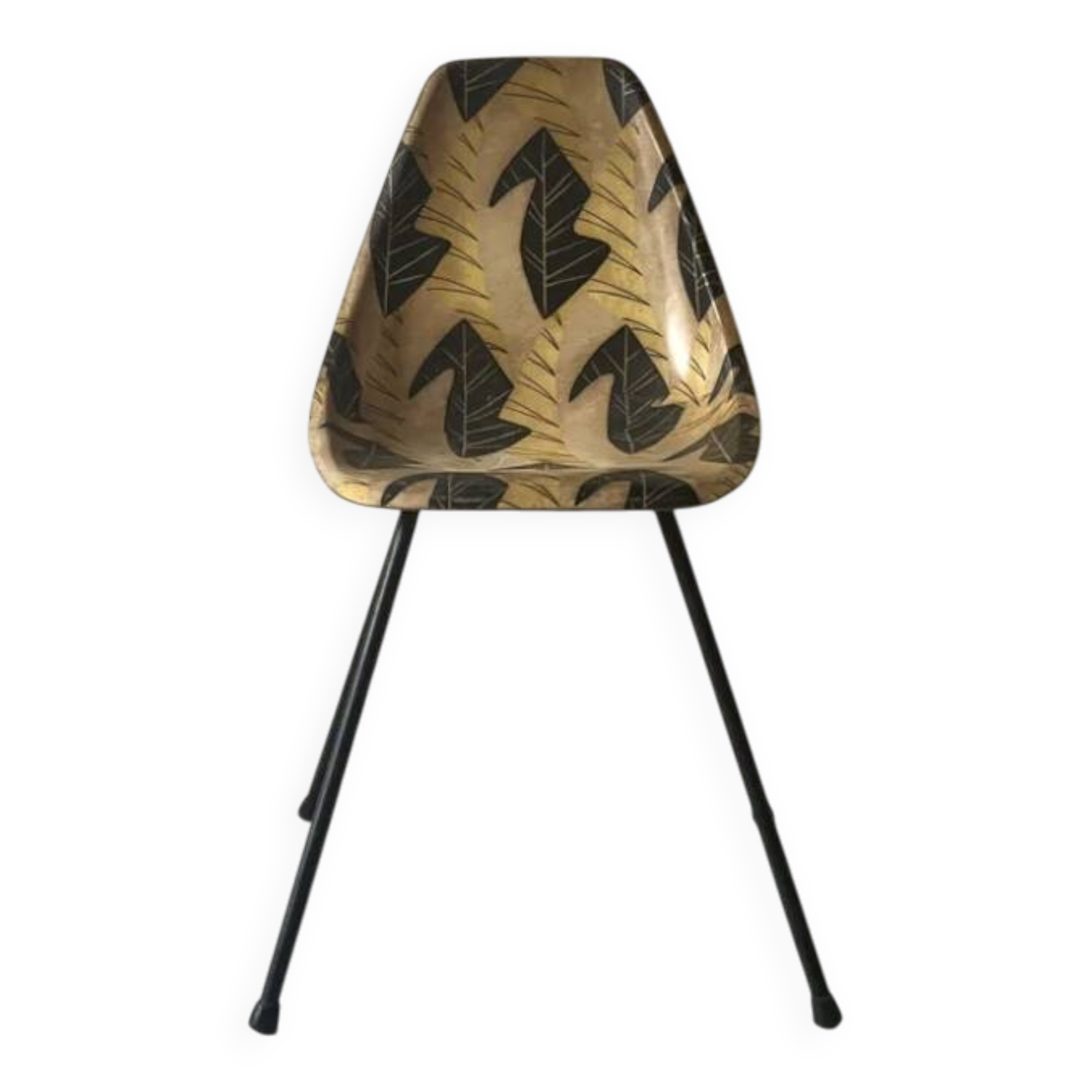 Chair in fibreglass and metal by René-Jean Caillette, stork, 1950 design.
