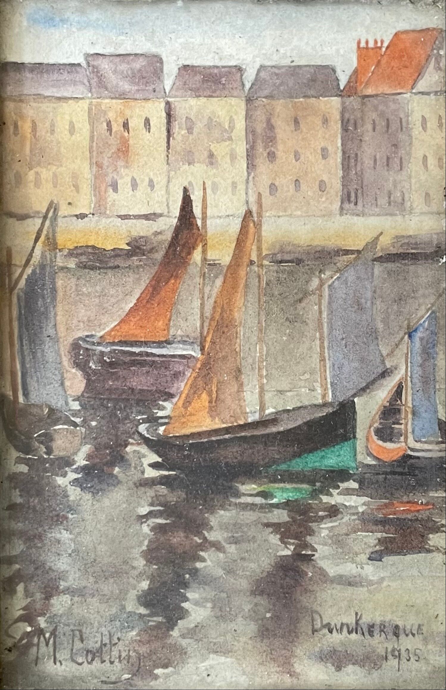 Painting painting 1935 Dunkirk Cottin marine port