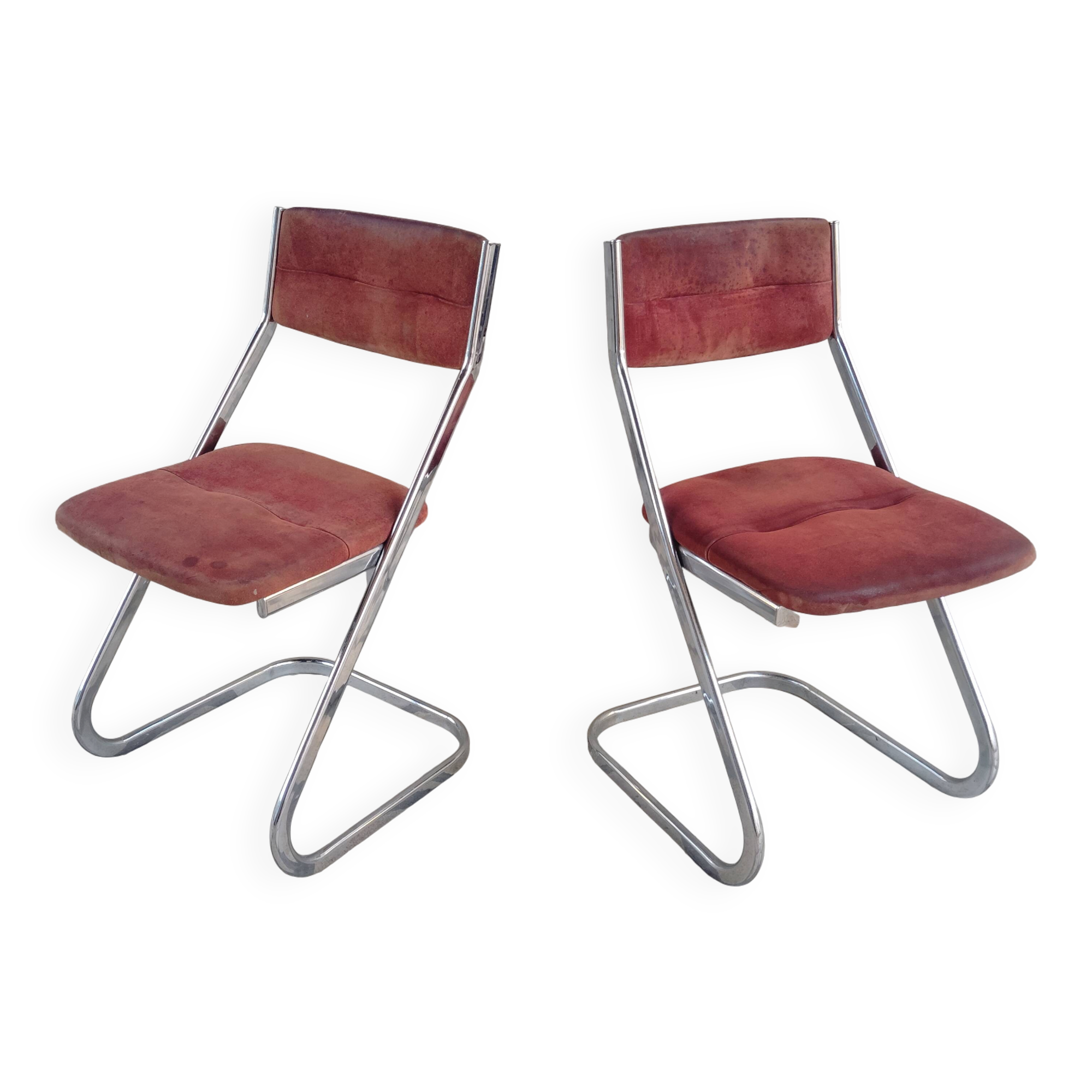 Set of 2 vintage tubular chairs by Roche Bobois.