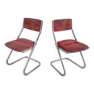 Set 2 chaises tubulaires Roche Bobois vintage