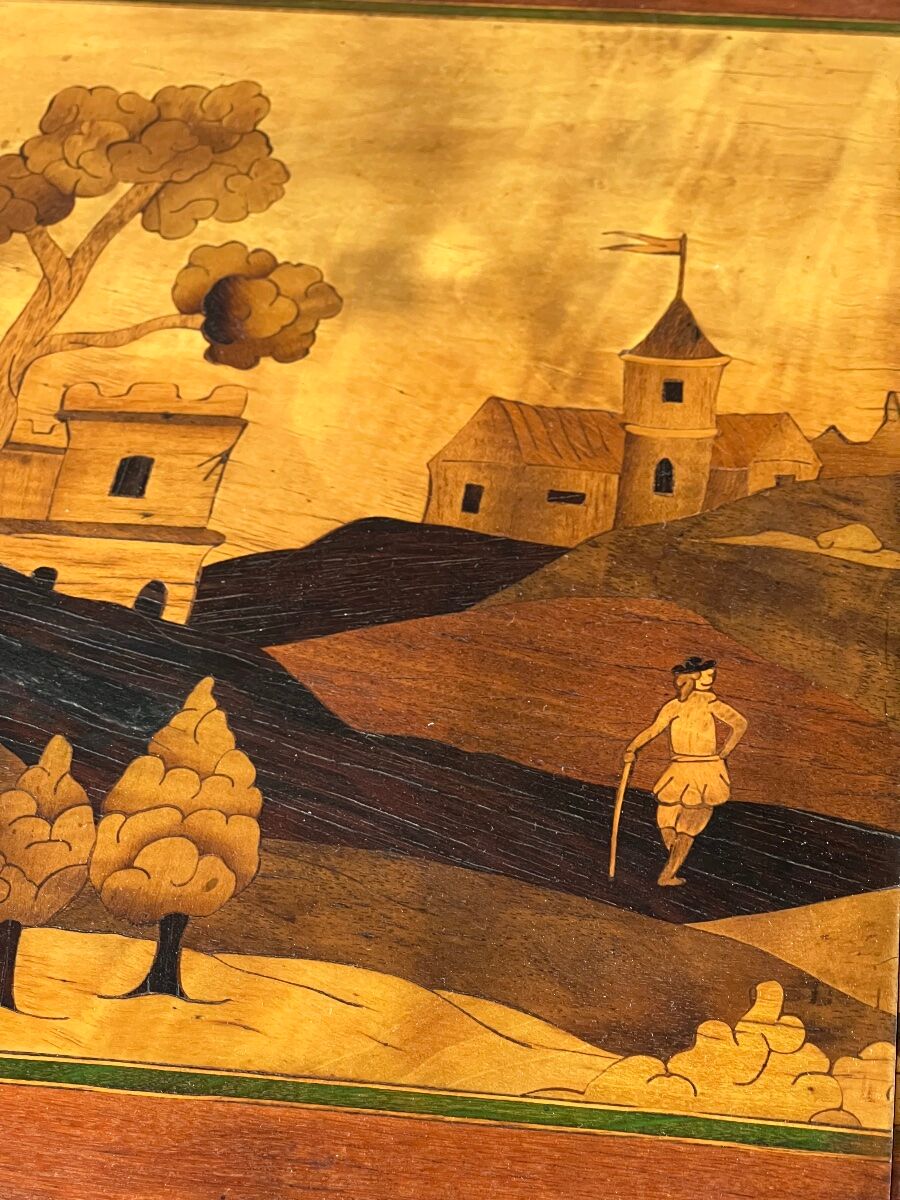 Sewing table in marquetry in the Louis XV style, 20th century