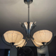 Vintage art deco chandelier, chrome and pink glass, vintage 1930