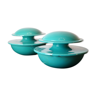Pair of Vintage Italian bright green ceramic table lamps from 70s