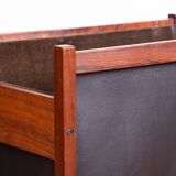 Danish magazine rack in rosewood and leather, 1960.