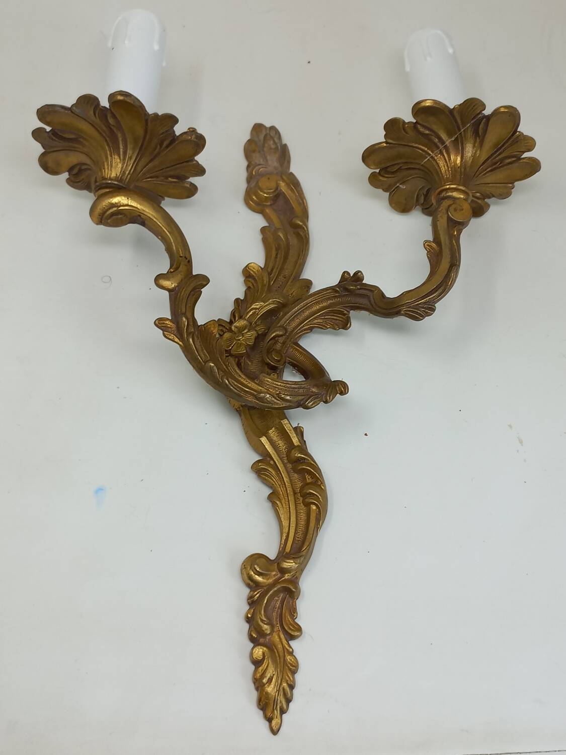 Pair of Louis XV style two-light bronze wall sconces