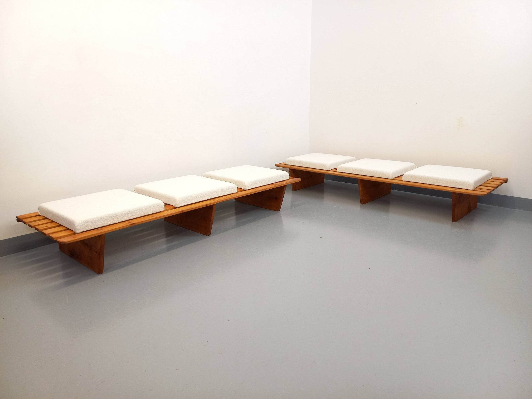Pair of vintage  Perriand style  pine benches