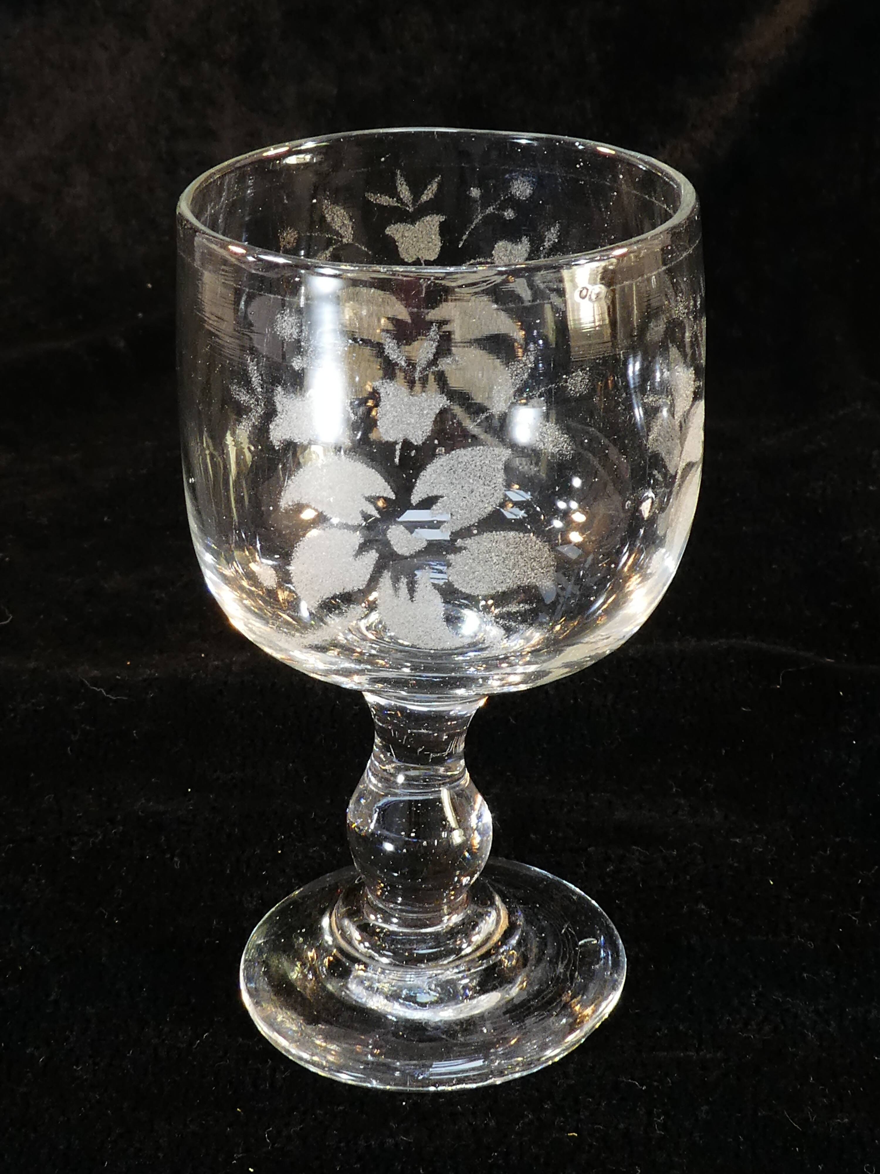 Old blown glass engraved with acid XIXth floral decoration