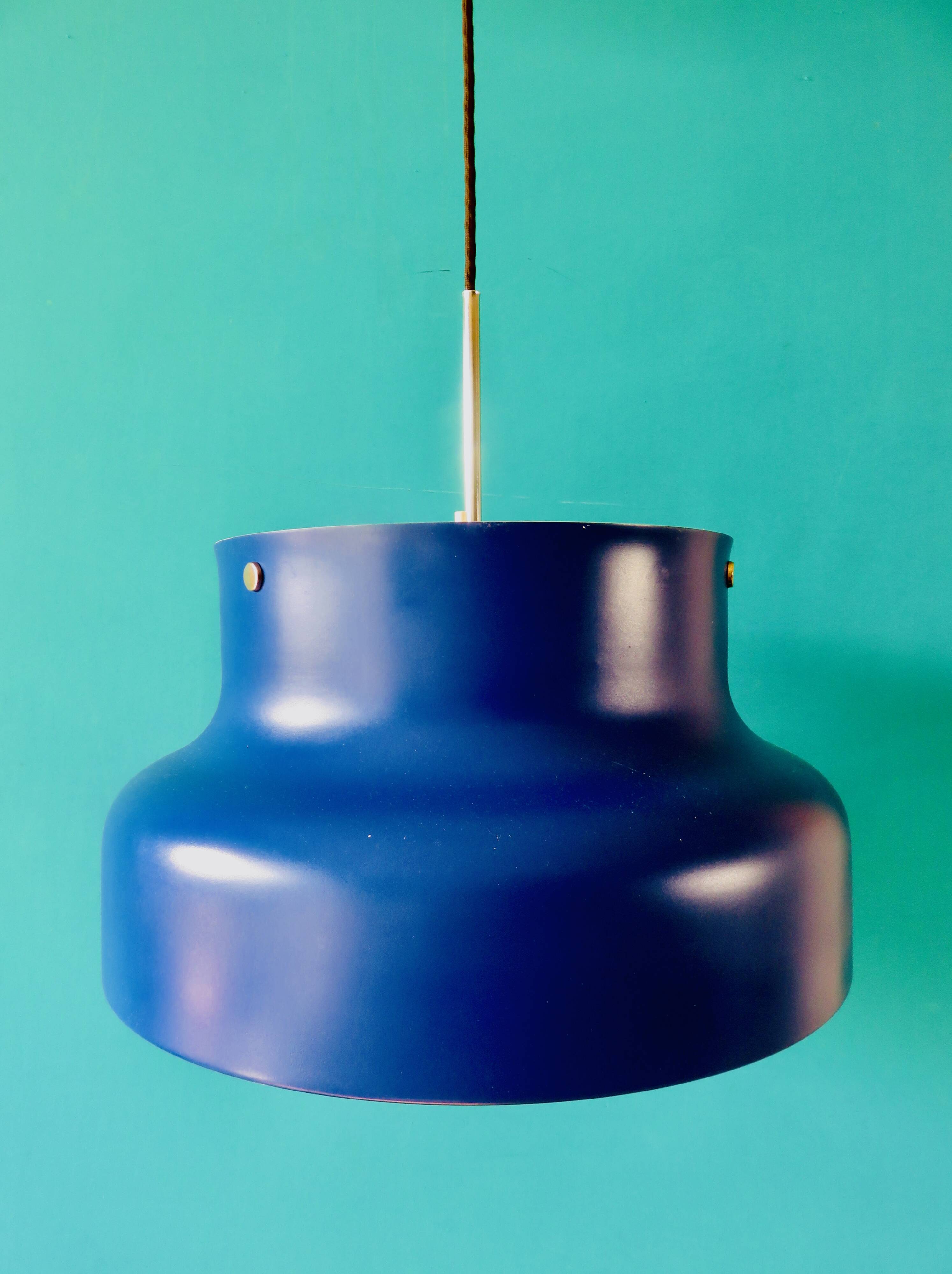 Blue pendant light by Anders Pehrson. Sweden 1970