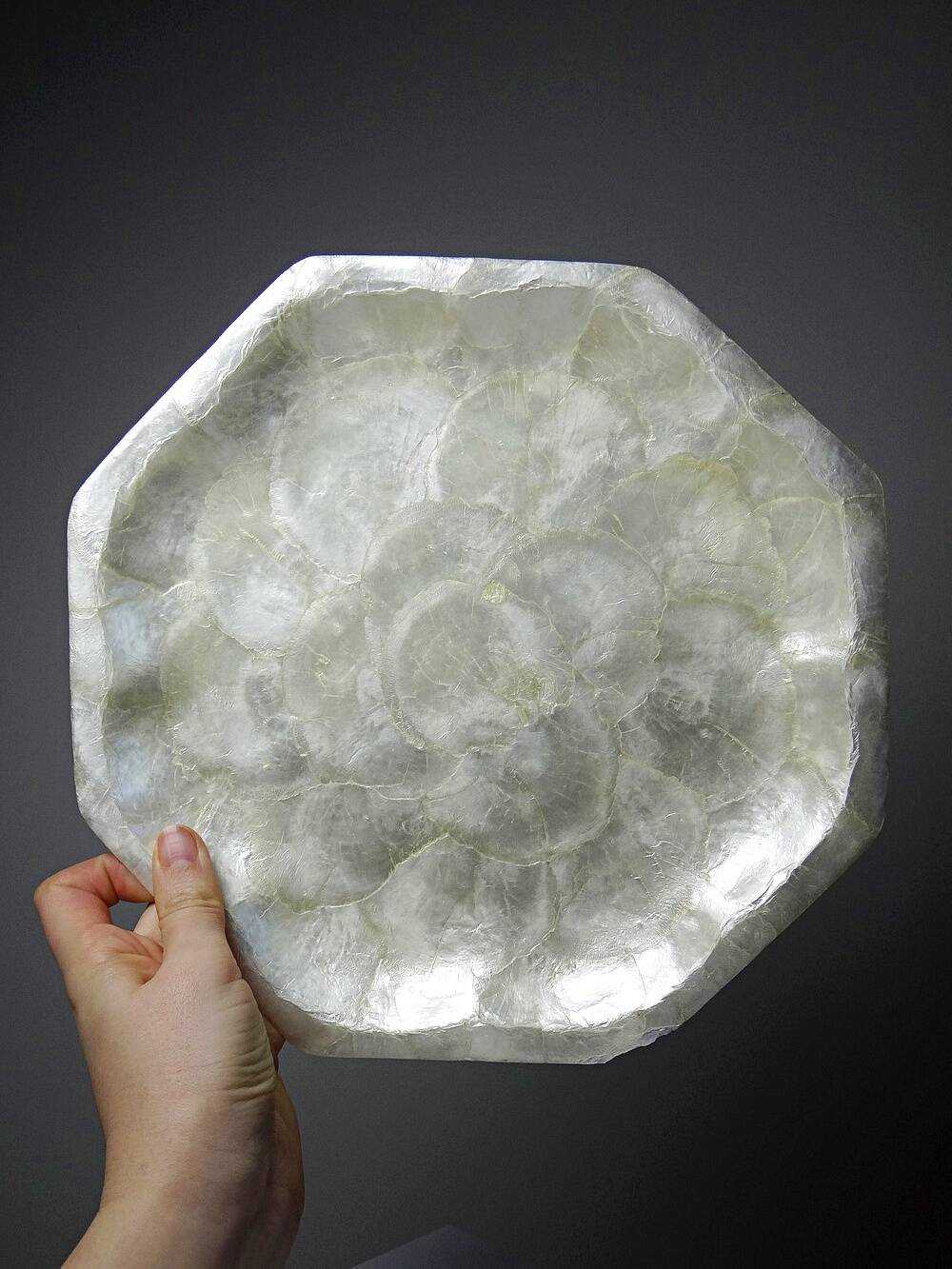 Octagonal capiz shell bowls/trays, vintage Asia from the 1970s-1980s.