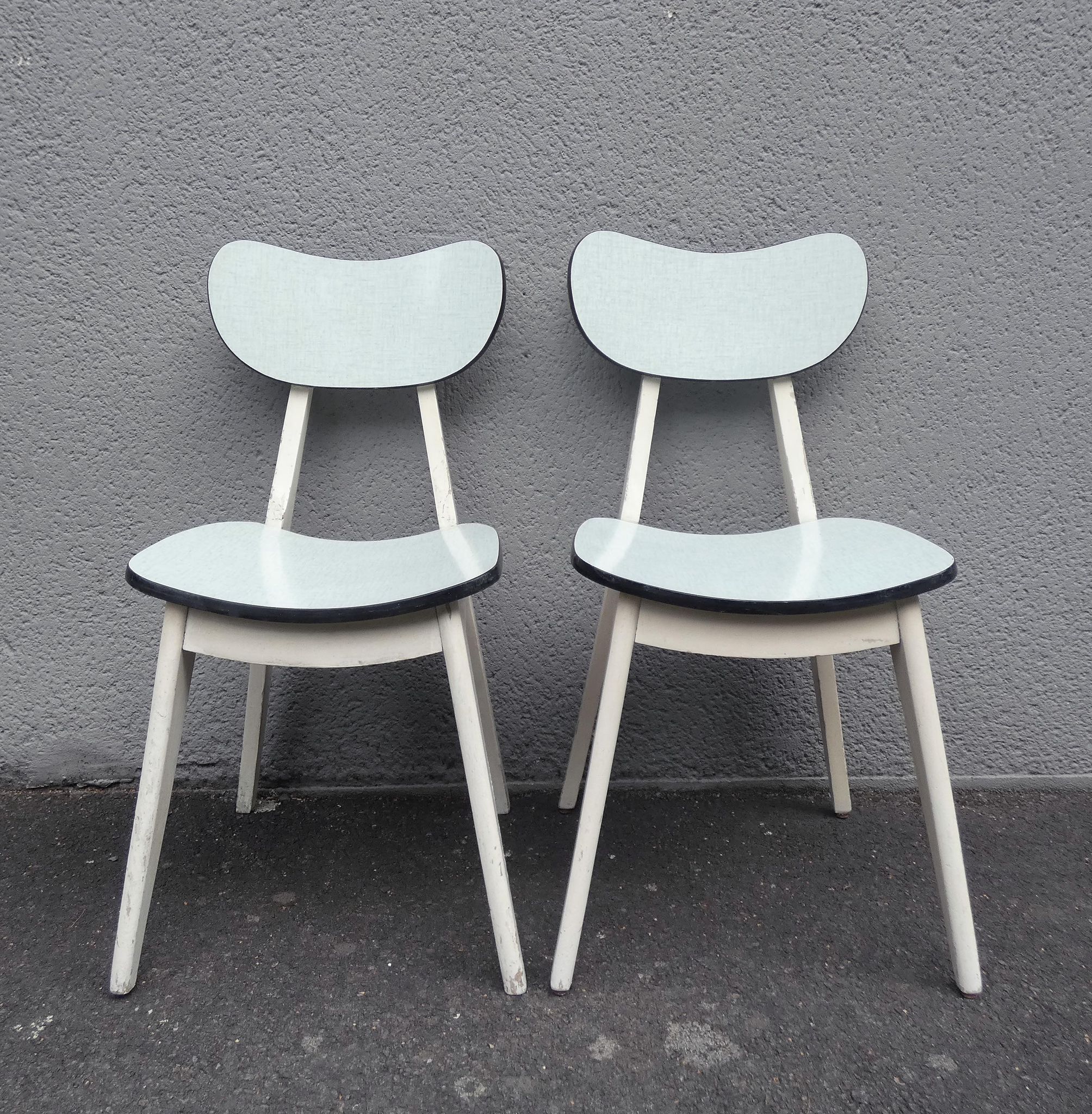 2 chairs in water green formica
