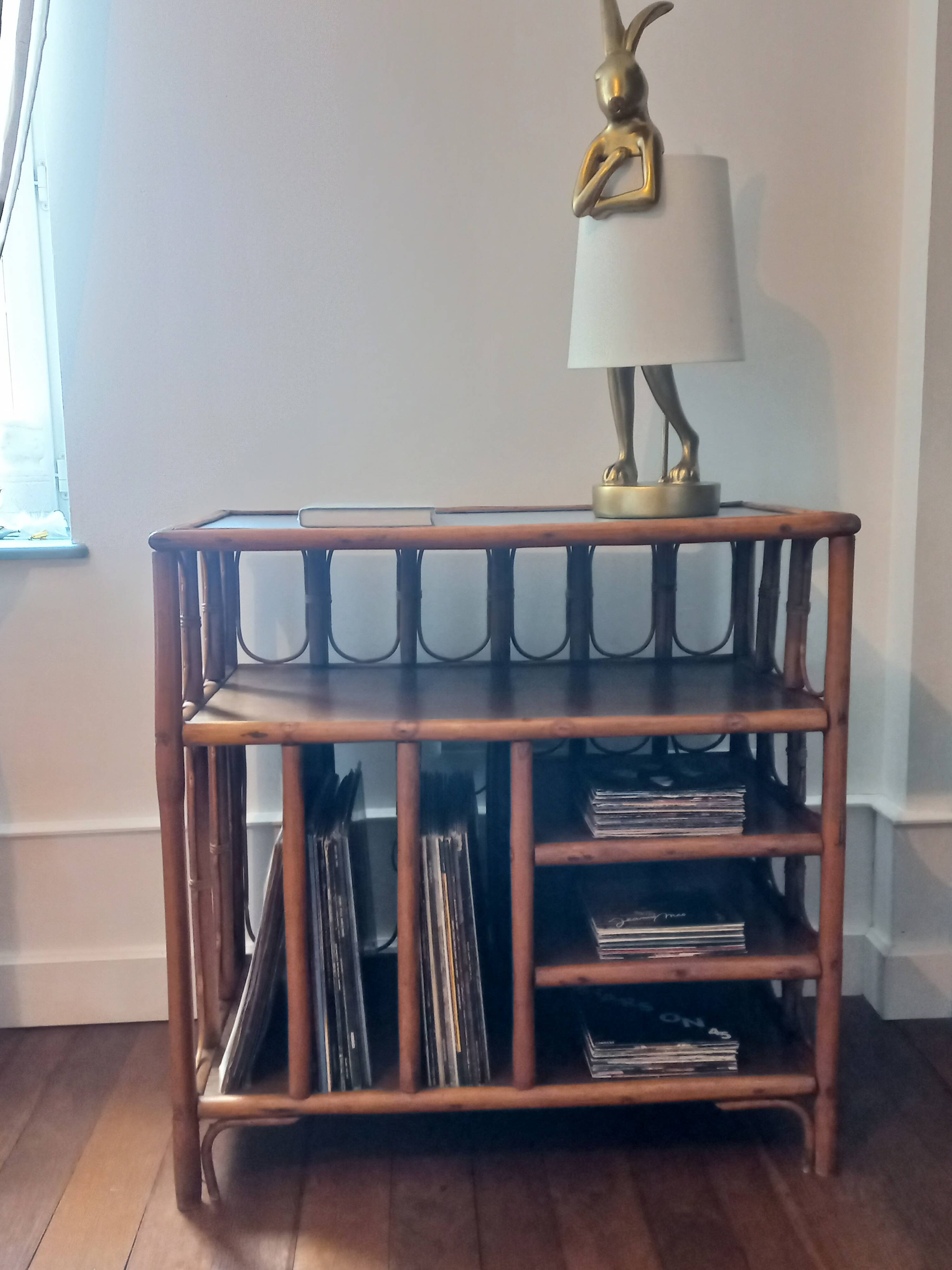 Vintage rattan vinyl cabinet